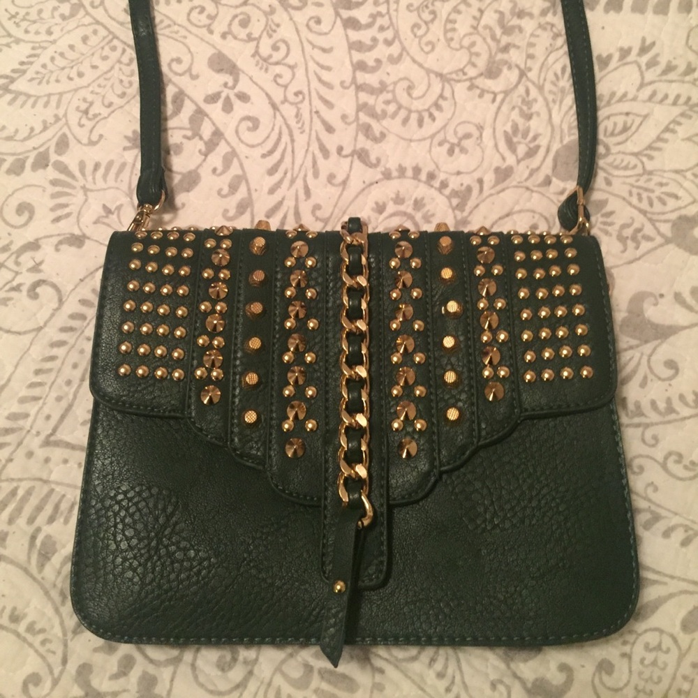 MMS brand Green studded cross body bag